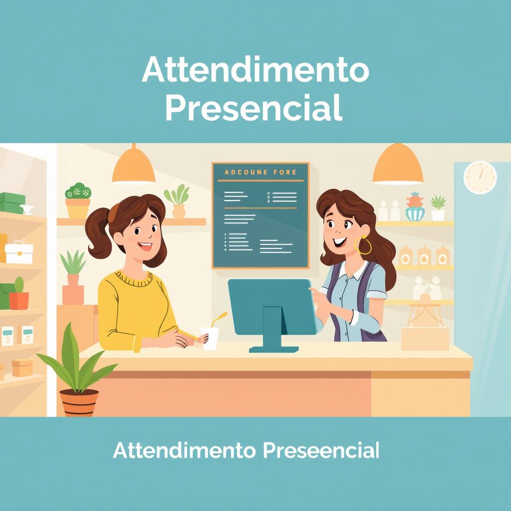 An illustrative and warm image suitable for the 'Atendimento Presencial' section of an e-book discussing customer service