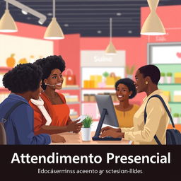 An inviting and warm image for the 'Atendimento Presencial' section of an e-book discussing customer service