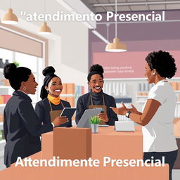 An inviting and warm image for the 'Atendimento Presencial' section of an e-book discussing customer service