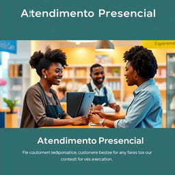 An inviting and warm image for the 'Atendimento Presencial' section of an e-book discussing customer service