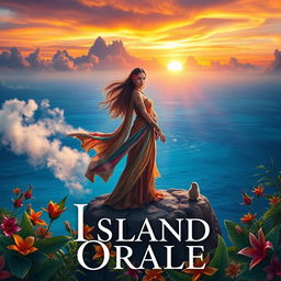 A dramatic and cinematic poster featuring a mystical island oracle