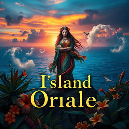 A dramatic and cinematic poster featuring a mystical island oracle