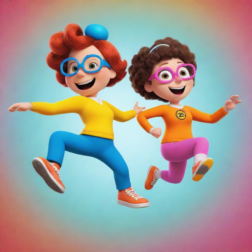 A vivid, dynamic illustration of the animated character Kick Buttowski alongside his wife, both showing their adventurous spirits, conveyed in bold, bright colors that match the original animation style.