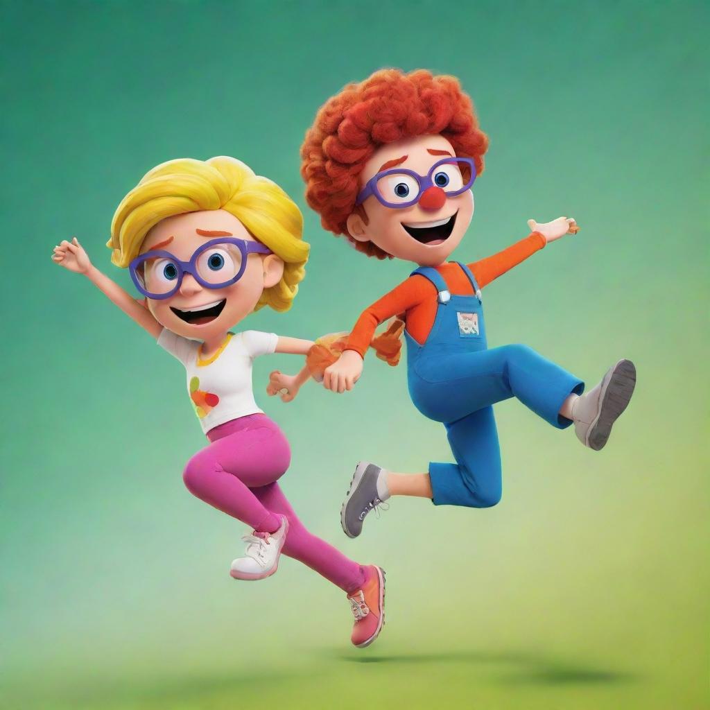 A vivid, dynamic illustration of the animated character Kick Buttowski alongside his wife, both showing their adventurous spirits, conveyed in bold, bright colors that match the original animation style.