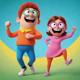 A vivid, dynamic illustration of the animated character Kick Buttowski alongside his wife, both showing their adventurous spirits, conveyed in bold, bright colors that match the original animation style.