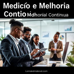 A dynamic and engaging image for the 'Medição e Melhoria Contínua' section of an e-book focused on customer service