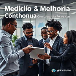 A dynamic and engaging image for the 'Medição e Melhoria Contínua' section of an e-book focused on customer service