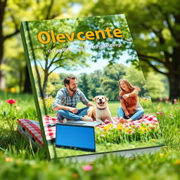 A vibrant book cover depicting a turned off computer set aside on a picnic blanket, symbolizing the joy of disconnecting from technology