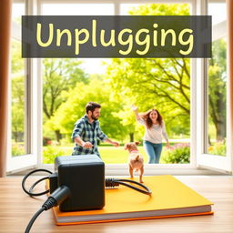 An inviting book cover featuring an unplugged computer sitting on a desk, symbolizing the choice to disconnect