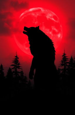 A dramatic scene depicting a werewolf and vampires, with dominant colors of red and black