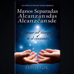 An emotive and symbolic book cover titled 'Manos Separadas Alcanzándose'