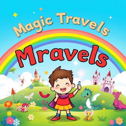 A whimsical book cover design for a children's book titled 'Magic Travels'