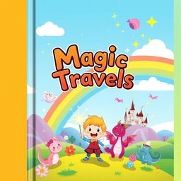 A whimsical book cover design for a children's book titled 'Magic Travels'