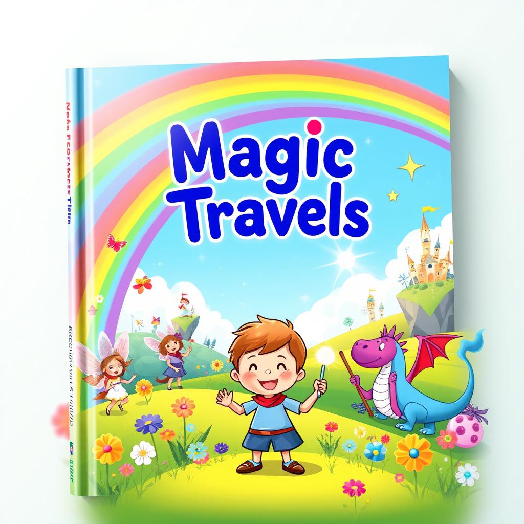 A whimsical book cover design for a children's book titled 'Magic Travels'