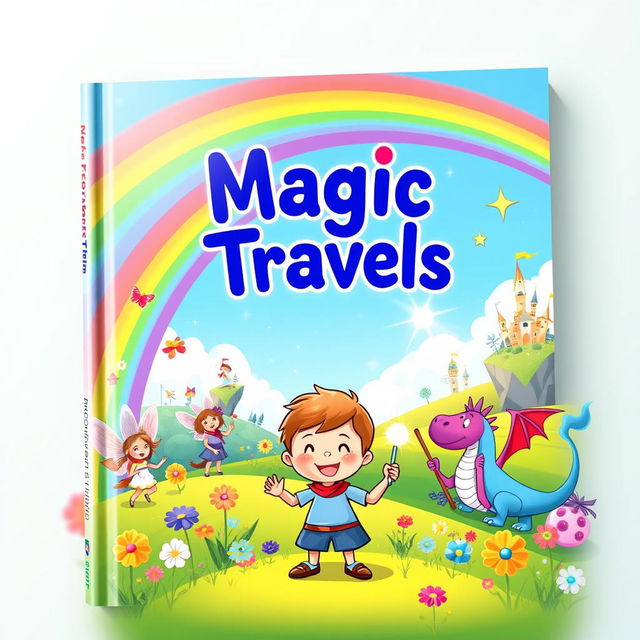 A whimsical book cover design for a children's book titled 'Magic Travels'