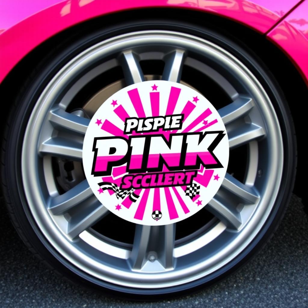 A stylish and eye-catching sticker designed specifically for a car wheel, showcasing a bright pink theme