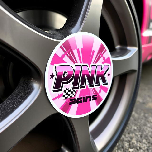 A stylish and eye-catching sticker designed specifically for a car wheel, showcasing a bright pink theme