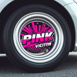 A stylish and eye-catching sticker designed specifically for a car wheel, showcasing a bright pink theme