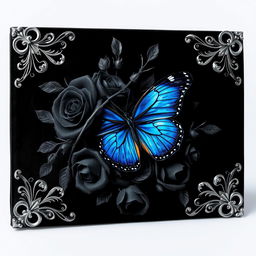 An impressive book cover featuring a vibrant blue butterfly ensnared by thorny black roses