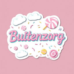 A captivating sticker design featuring the word 'Buitenzorg' in a playful, modern font