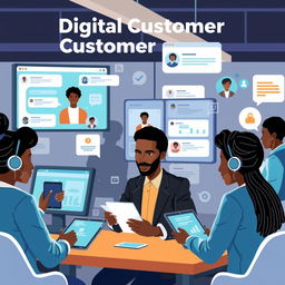 An engaging image for an e-book that illustrates digital customer service