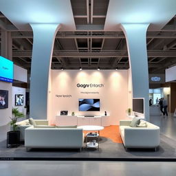 A convention technology stand measuring 3 x 2 meters, designed in a minimalist style