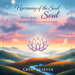 A beautifully illustrated book cover for 'Harmony of the Soul: Aligning with Universal Wisdom by Great Learner