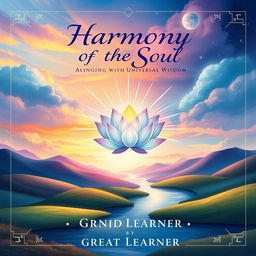 A beautifully illustrated book cover for 'Harmony of the Soul: Aligning with Universal Wisdom by Great Learner