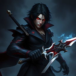 Alistar Bloodthirst, a striking vampire male from Ixalan, aged 132 years but resembling an adult human of 27 years