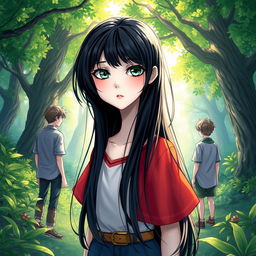 A cover illustration featuring a girl with long black hair and striking green eyes, her white skin glowing softly