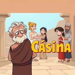 A Greek comedy poster in cartoon style set in ancient Greece