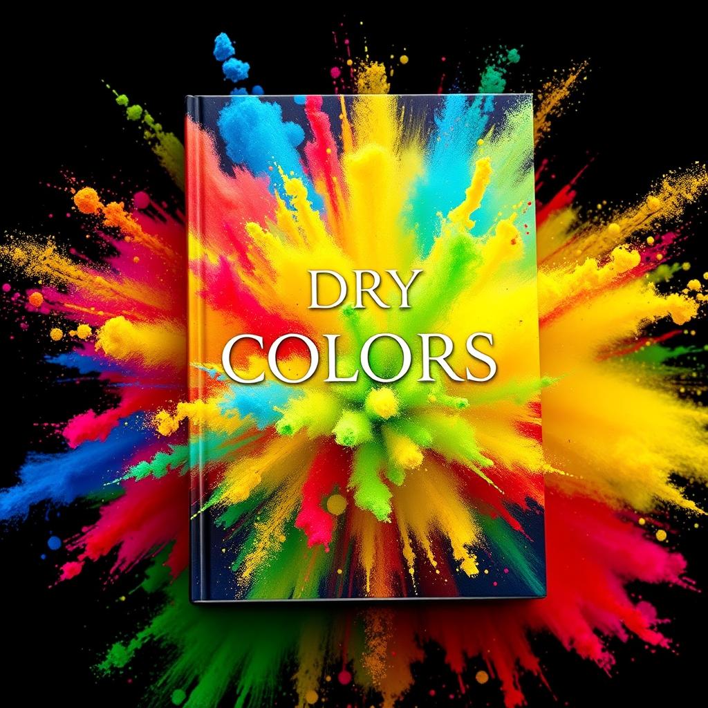 An eye-catching book cover featuring a striking dry explosion of colors, showcasing vibrant splashes of reds, yellows, blues, and greens artistically blending together to create an abstract masterpiece