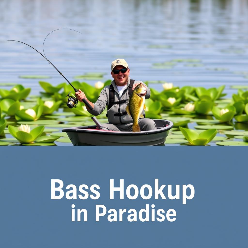 A tranquil lake scene featuring lush green lilies floating gently on the water's surface in the backdrop