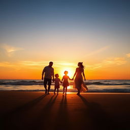 A beautifully designed PDF page featuring an enchanting image of a family standing hand in hand on a beach during sunset