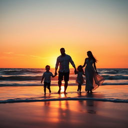 A beautifully designed PDF page featuring an enchanting image of a family standing hand in hand on a beach during sunset