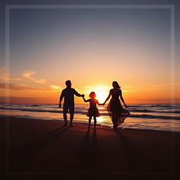 A beautifully designed PDF page featuring an enchanting image of a family standing hand in hand on a beach during sunset