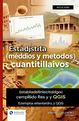 A striking book cover design for 'Estadística y métodos cuantitativos aplicados a la arqueología