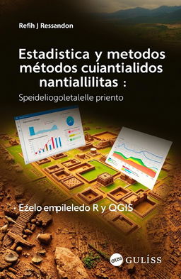 A striking book cover design for 'Estadística y métodos cuantitativos aplicados a la arqueología