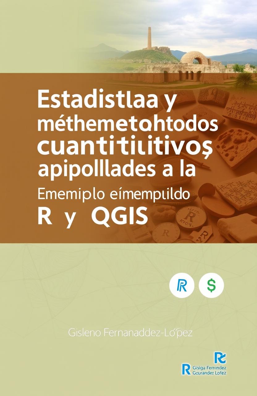 A book cover design for 'Estadística y métodos cuantitativos aplicados a la arqueología