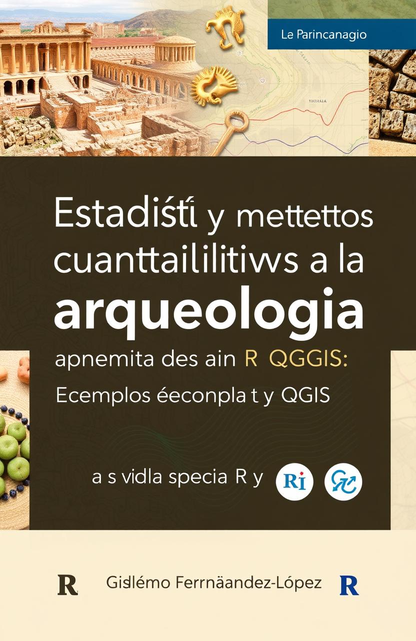 A book cover design for 'Estadística y métodos cuantitativos aplicados a la arqueología