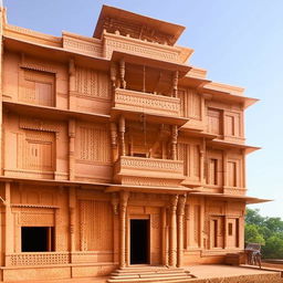 West-facing Indian-style building elevation, 22 feet wide and 40 feet tall, featuring a staircase and building entrance on the right side.