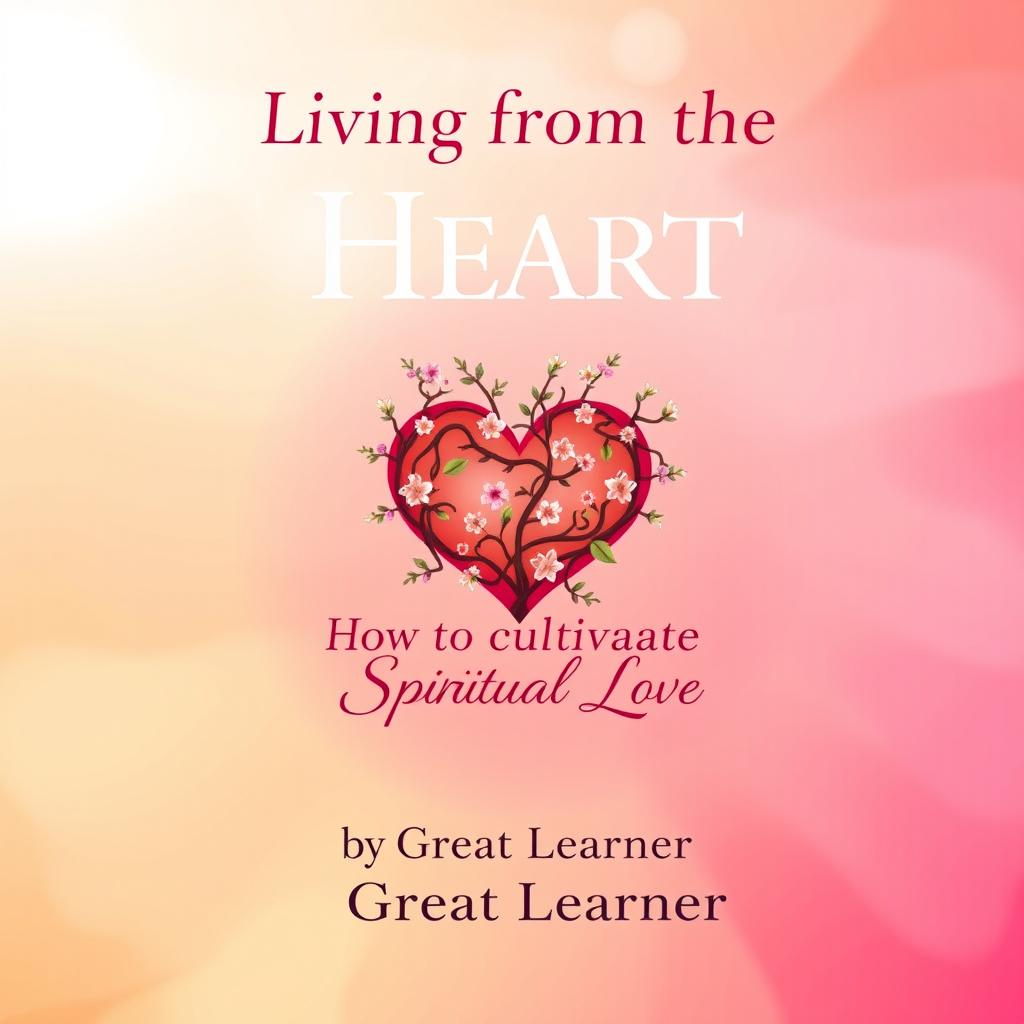 An eye-catching book cover design for 'Living from the Heart: How to Cultivate Spiritual Love' by Great Learner