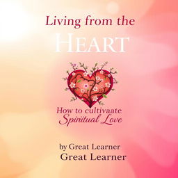 An eye-catching book cover design for 'Living from the Heart: How to Cultivate Spiritual Love' by Great Learner