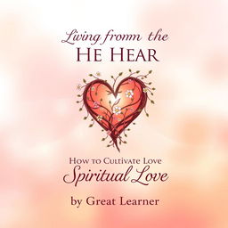 An eye-catching book cover design for 'Living from the Heart: How to Cultivate Spiritual Love' by Great Learner