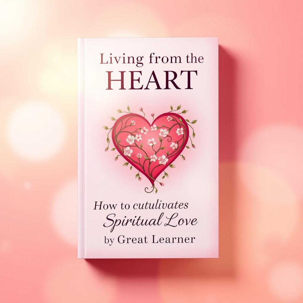 An eye-catching book cover design for 'Living from the Heart: How to Cultivate Spiritual Love' by Great Learner