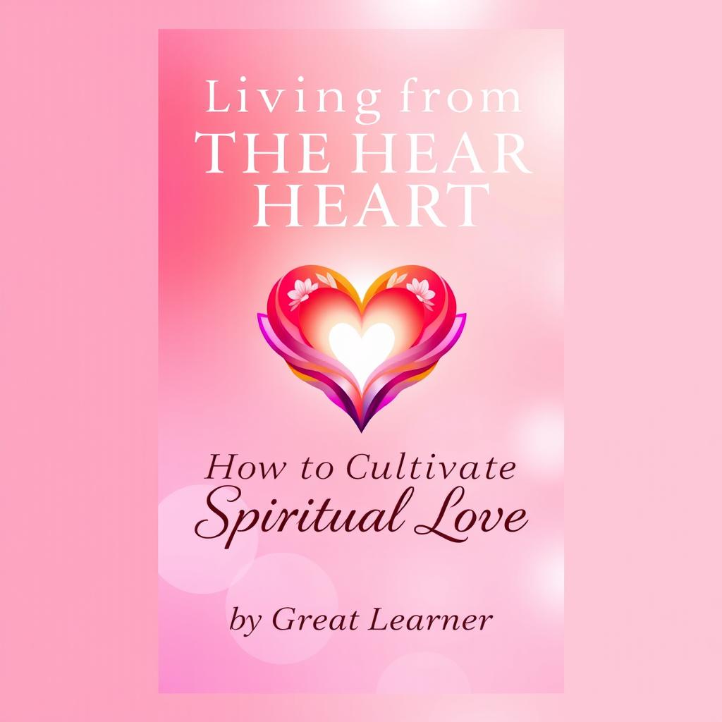 A visually appealing book cover design for 'Living from the Heart: How to Cultivate Spiritual Love' by Great Learner