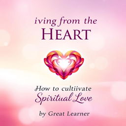 A visually appealing book cover design for 'Living from the Heart: How to Cultivate Spiritual Love' by Great Learner