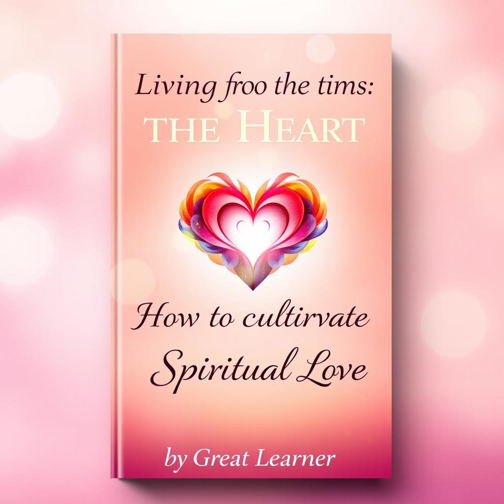 A visually appealing book cover design for 'Living from the Heart: How to Cultivate Spiritual Love' by Great Learner