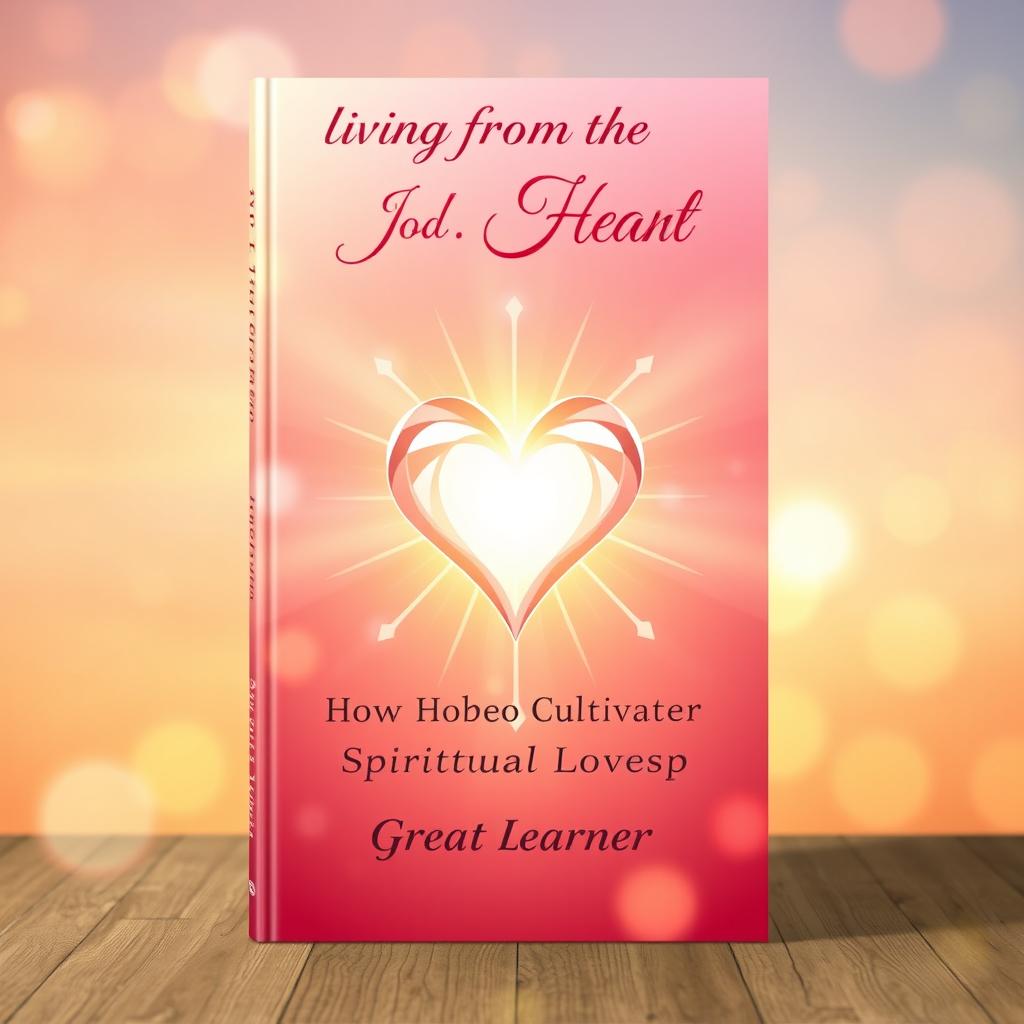 A visually striking book cover design for 'Living from the Heart: How to Cultivate Spiritual Love' by Great Learner