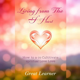 A visually striking book cover design for 'Living from the Heart: How to Cultivate Spiritual Love' by Great Learner